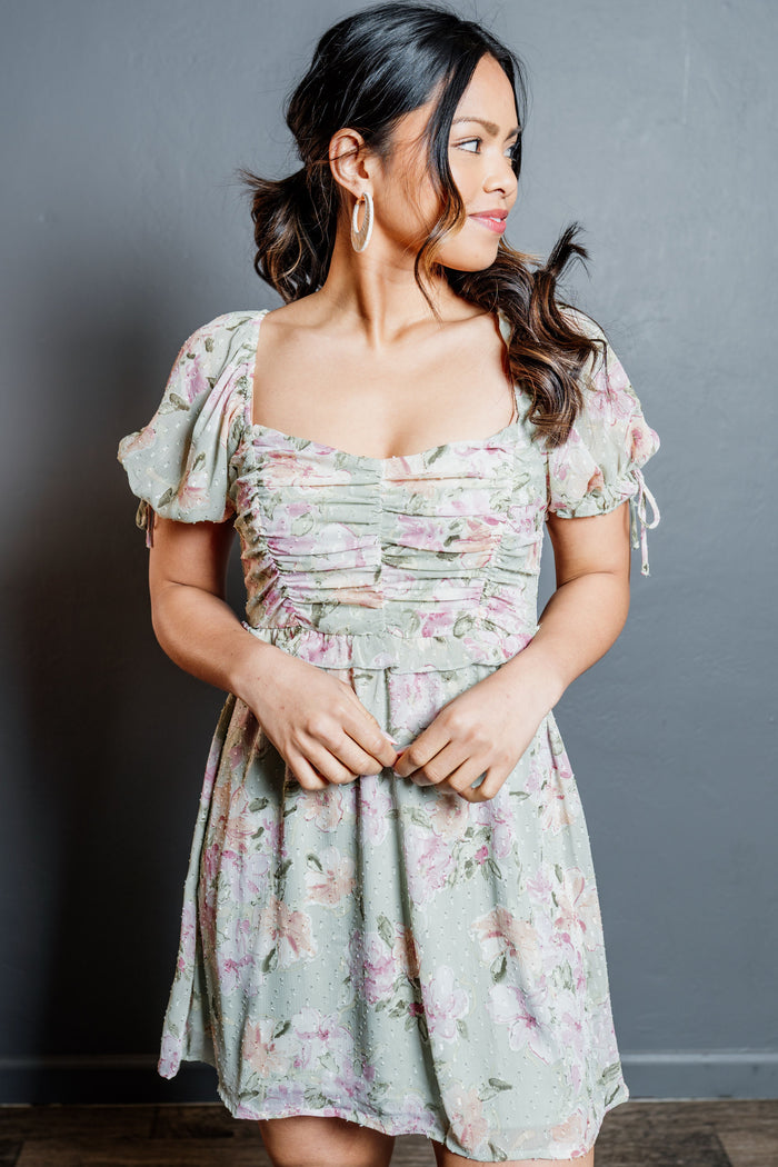 CLEARANCE- Sweetheart Floral Dot Mini Dress