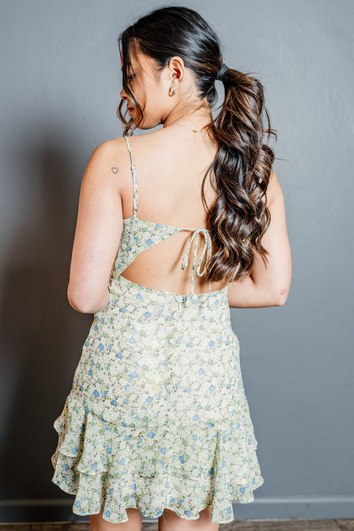 Floral Front Ruched Mini Dress