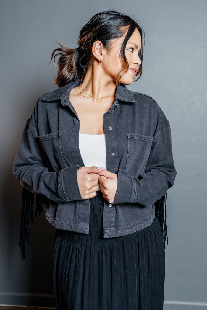 Cropped Fringe Denim Jacket