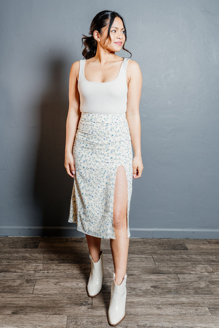 Flowerbuds Front Slit Midi Skirt