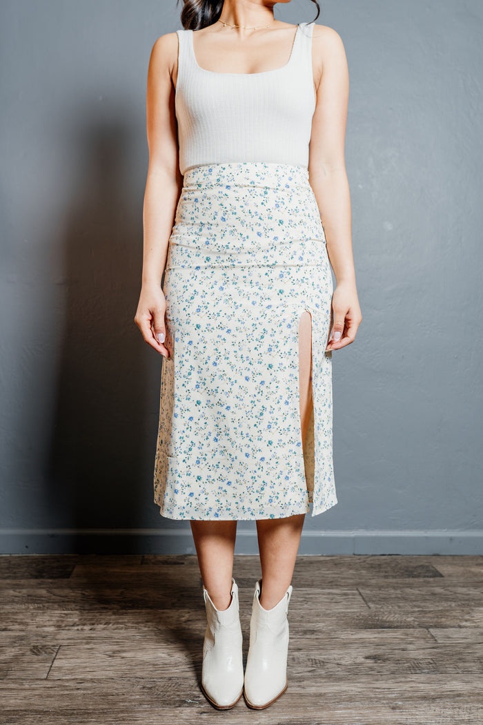 Flowerbuds Front Slit Midi Skirt
