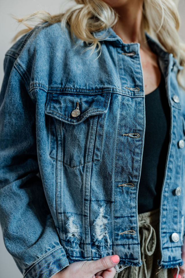 CLEARANCE Can't Be Bothered Distressed Denim Jacket