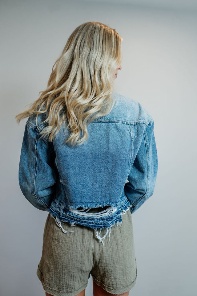 CLEARANCE Can't Be Bothered Distressed Denim Jacket