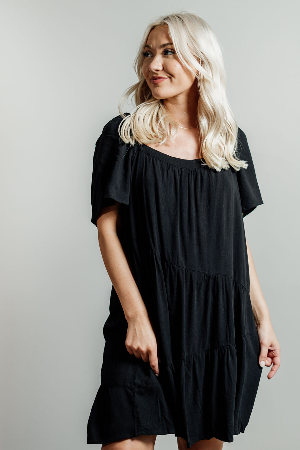 flowy black dress short Flowy Sleeves Chiffon Dress-Purple – Hijab Boutique main image 1