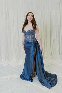 Star of the Scene Embellished Satin Lace Corset Dress