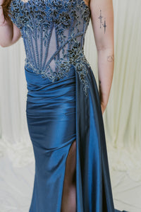 Star of the Scene Embellished Satin Lace Corset Dress