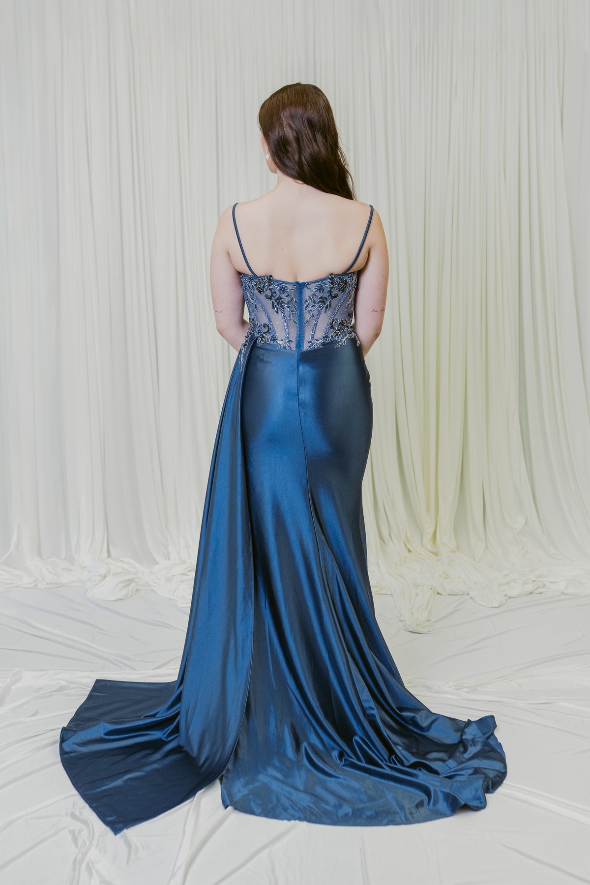 Star of the Scene Embellished Satin Lace Corset Dress