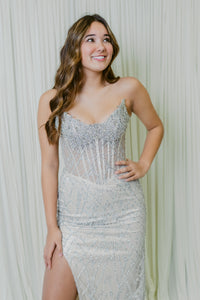 Steal the Spotlight Embellished Sweetheart Formal Dress W/ Slit
