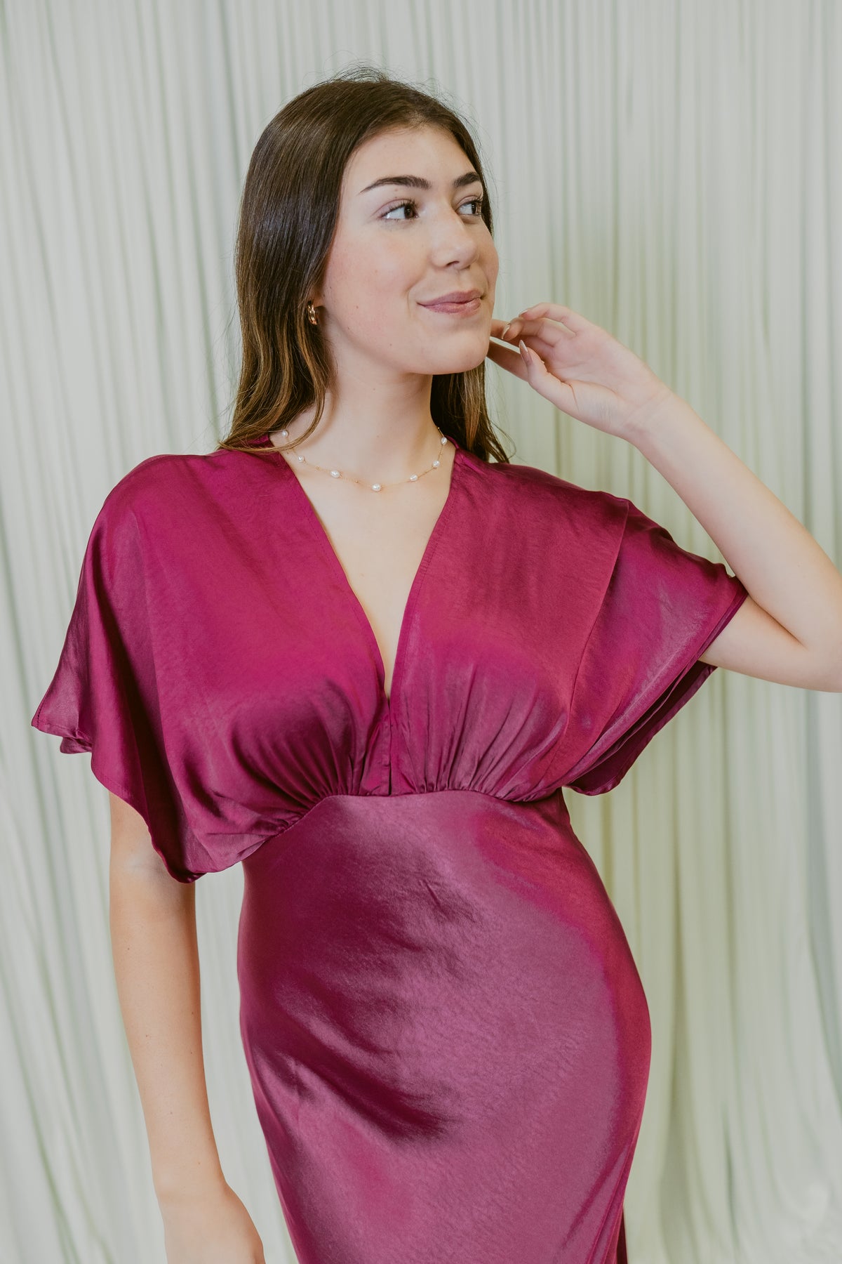 Flouncy Sleeve Maxi Dress W/ Side Slit & Underbust Seam