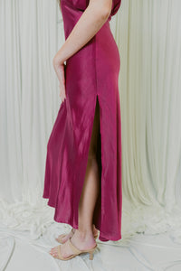 Flouncy Sleeve Maxi Dress W/ Side Slit & Underbust Seam