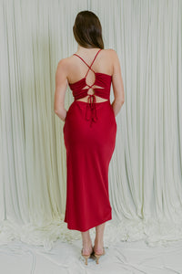 Midnight Shadow Open Back Midi Dress With Slit