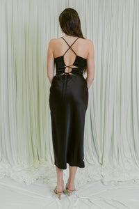 Midnight Shadow Open Back Midi Dress With Slit