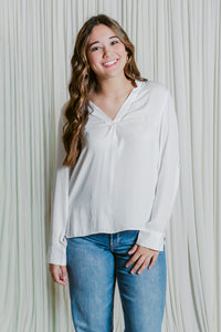 Collared Rolled Sleeve Satin Button Up