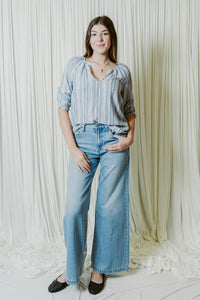 Sea Side Shimmer 3/4 Sleeve Top