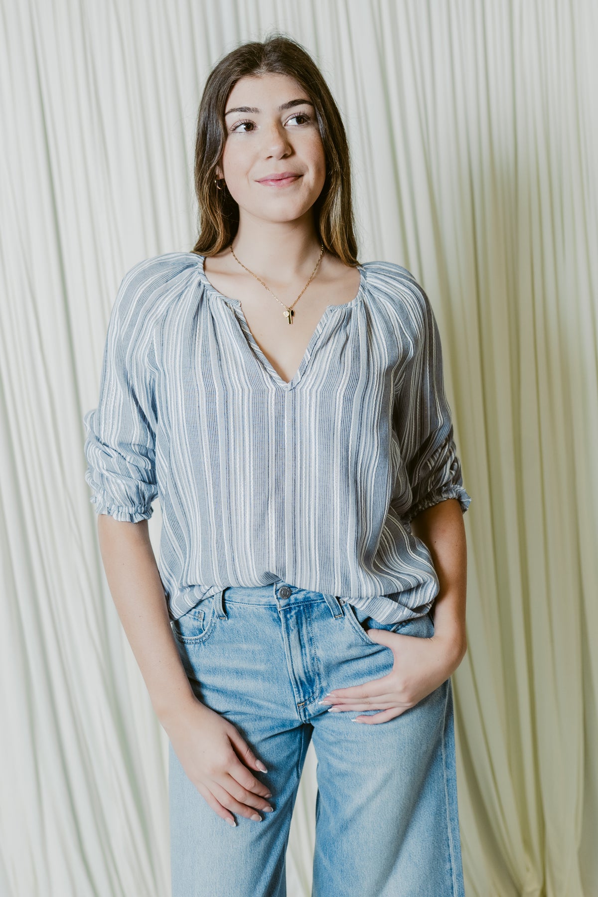 Sea Side Shimmer 3/4 Sleeve Top