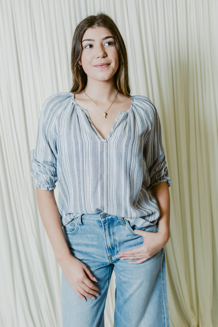 Sea Side Shimmer 3/4 Sleeve Top