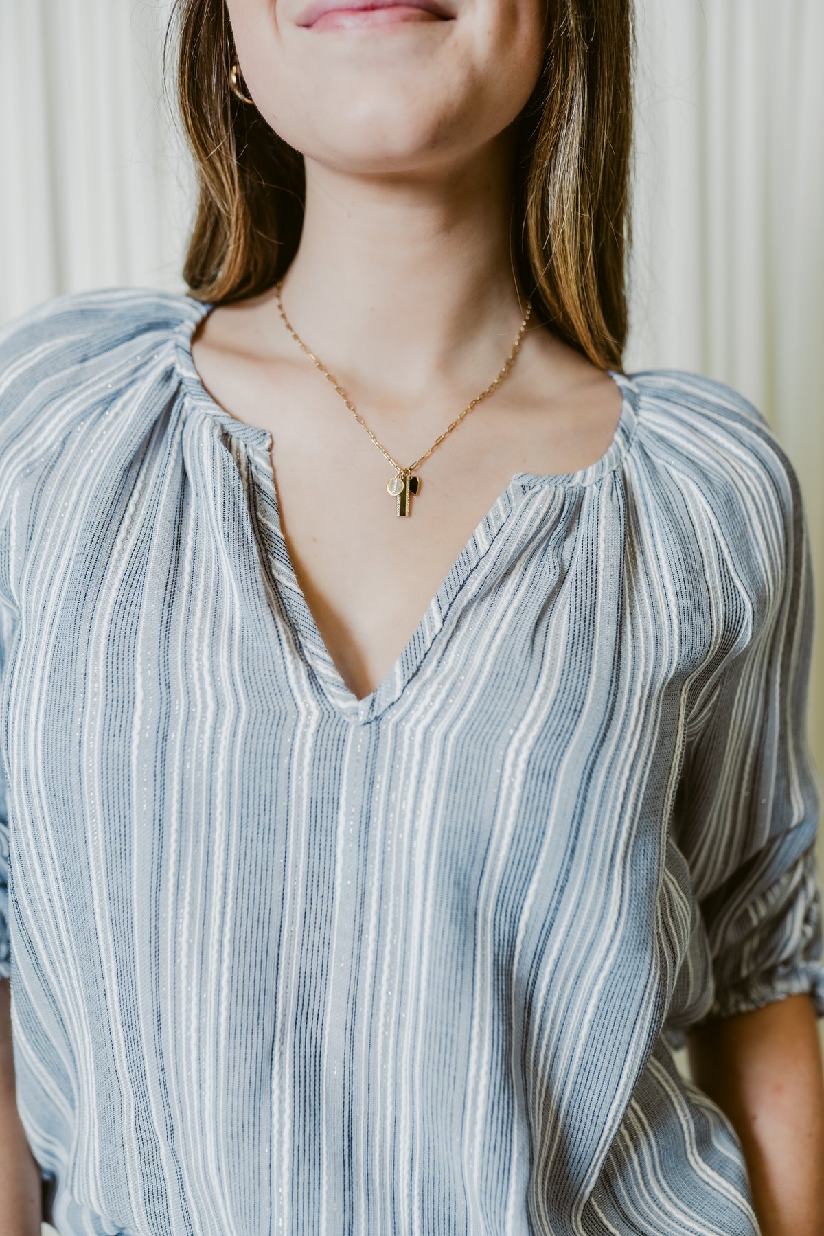 Sea Side Shimmer 3/4 Sleeve Top