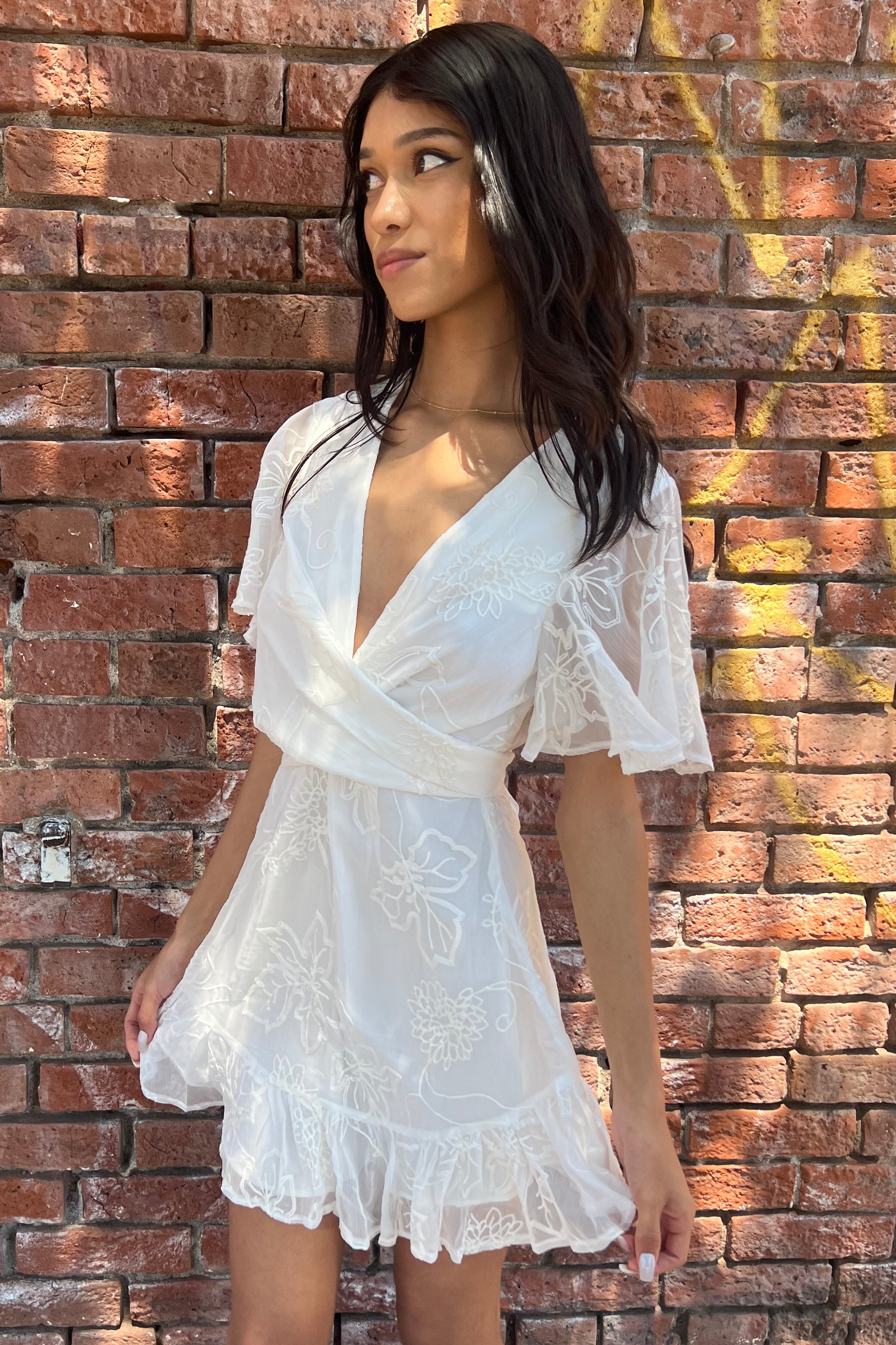 Short Sleeve Chiffon Lace Mini Dress