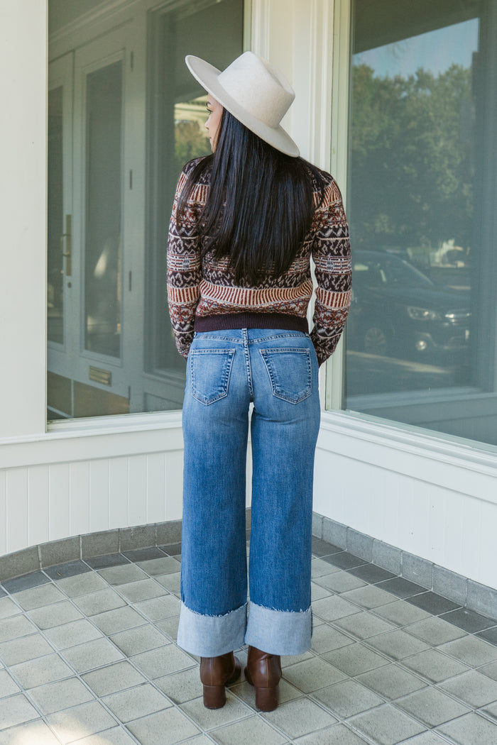High Rise Scissor Cut Cuffed Slim Wide Leg