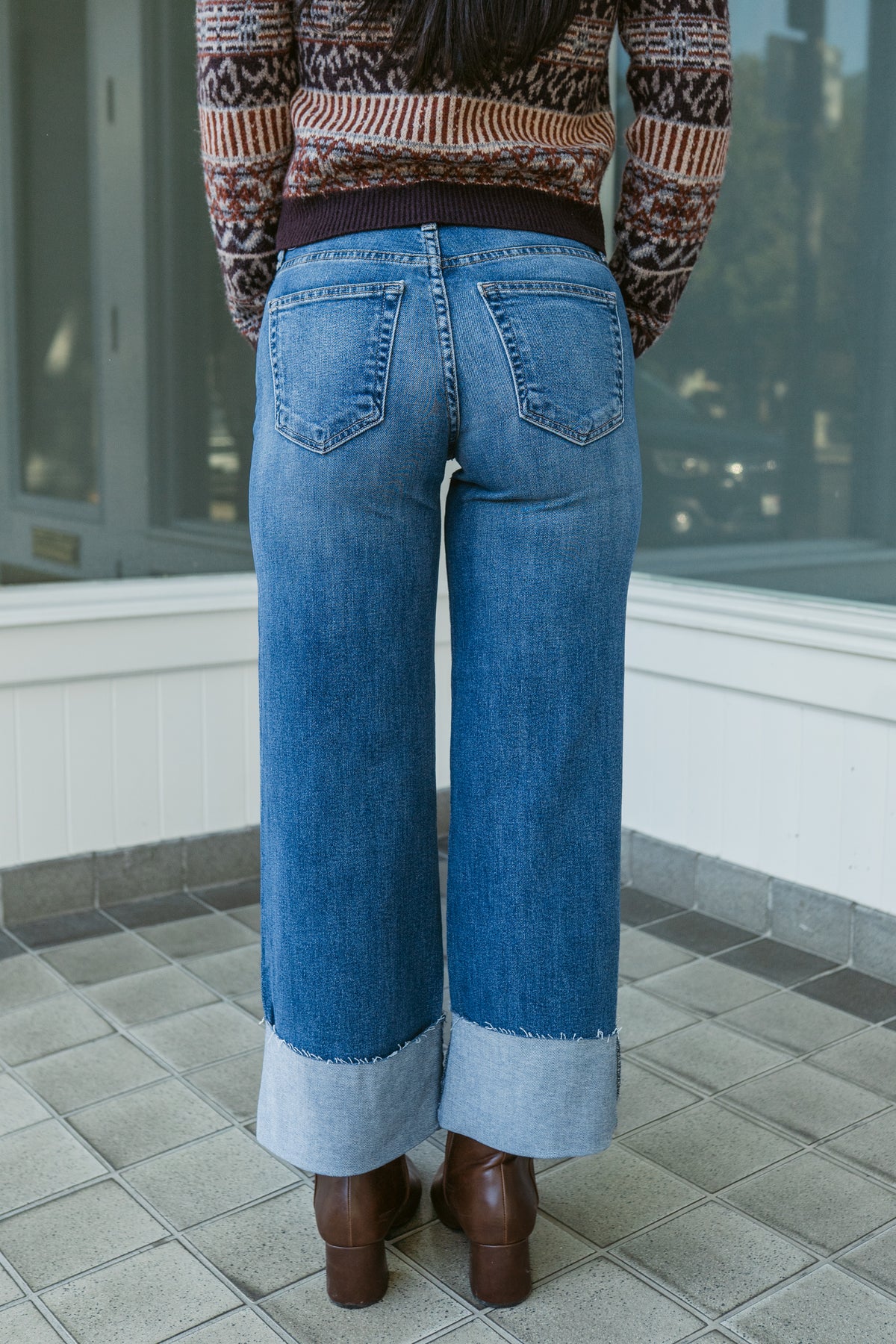 High Rise Scissor Cut Cuffed Slim Wide Leg