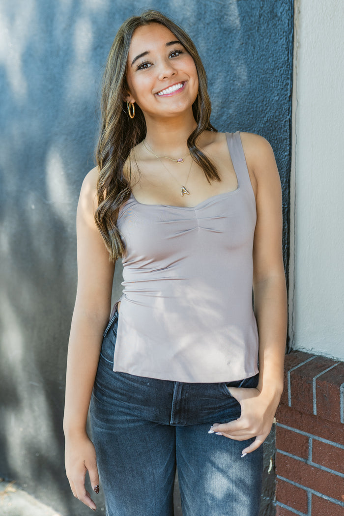 Split Decision Front Ruched Tank Top