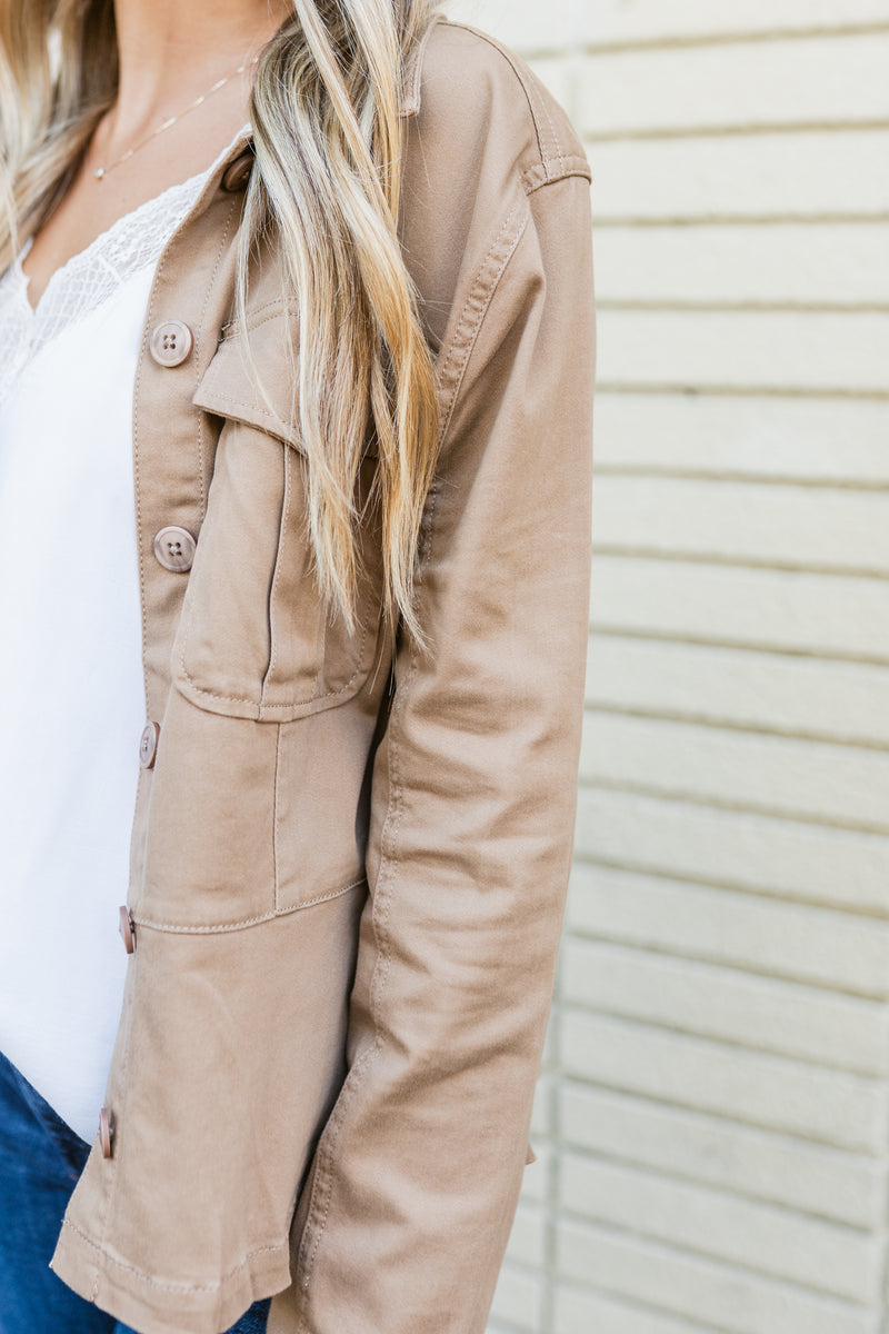 Peplum Hem Trucker Jacket W/ Front Patch Pockets