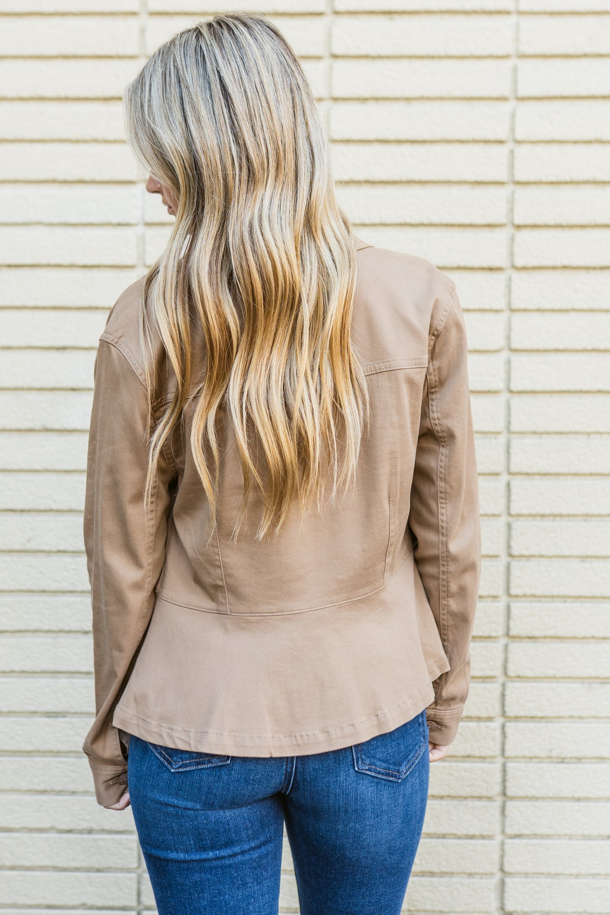 Peplum Hem Trucker Jacket W/ Front Patch Pockets