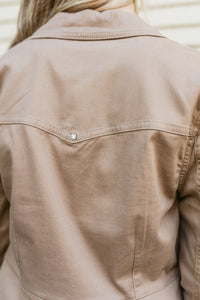 Peplum Hem Trucker Jacket W/ Front Patch Pockets