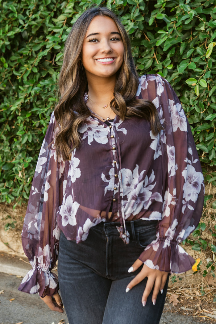 Anna Long Sleeve Ruffled Button Front Blouse