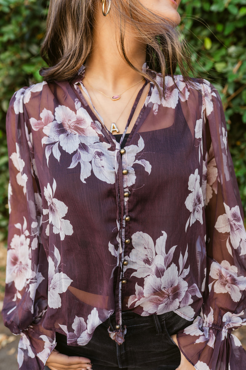 Anna Long Sleeve Ruffled Button Front Blouse