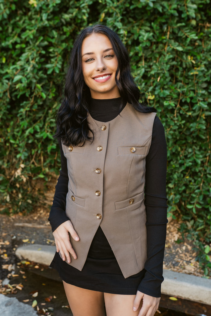 Roxanna High Neck Button Down Utility Vest