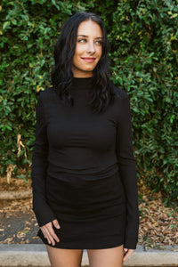 Athletic Ribbed Mock Neck Long Sleeve