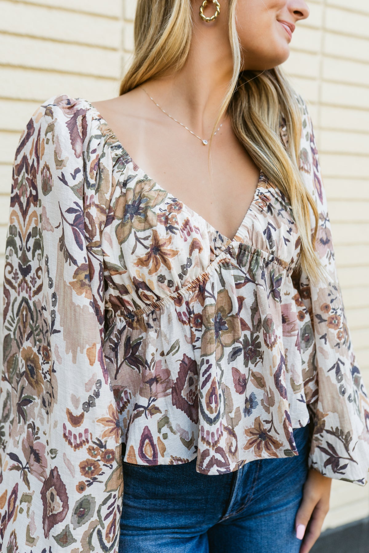 Harvest Moon V-Neck Long Sleeve Flutter Top