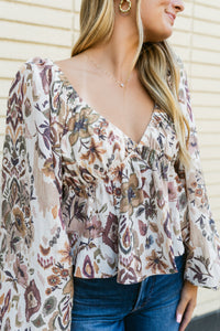 Harvest Moon V-Neck Long Sleeve Flutter Top