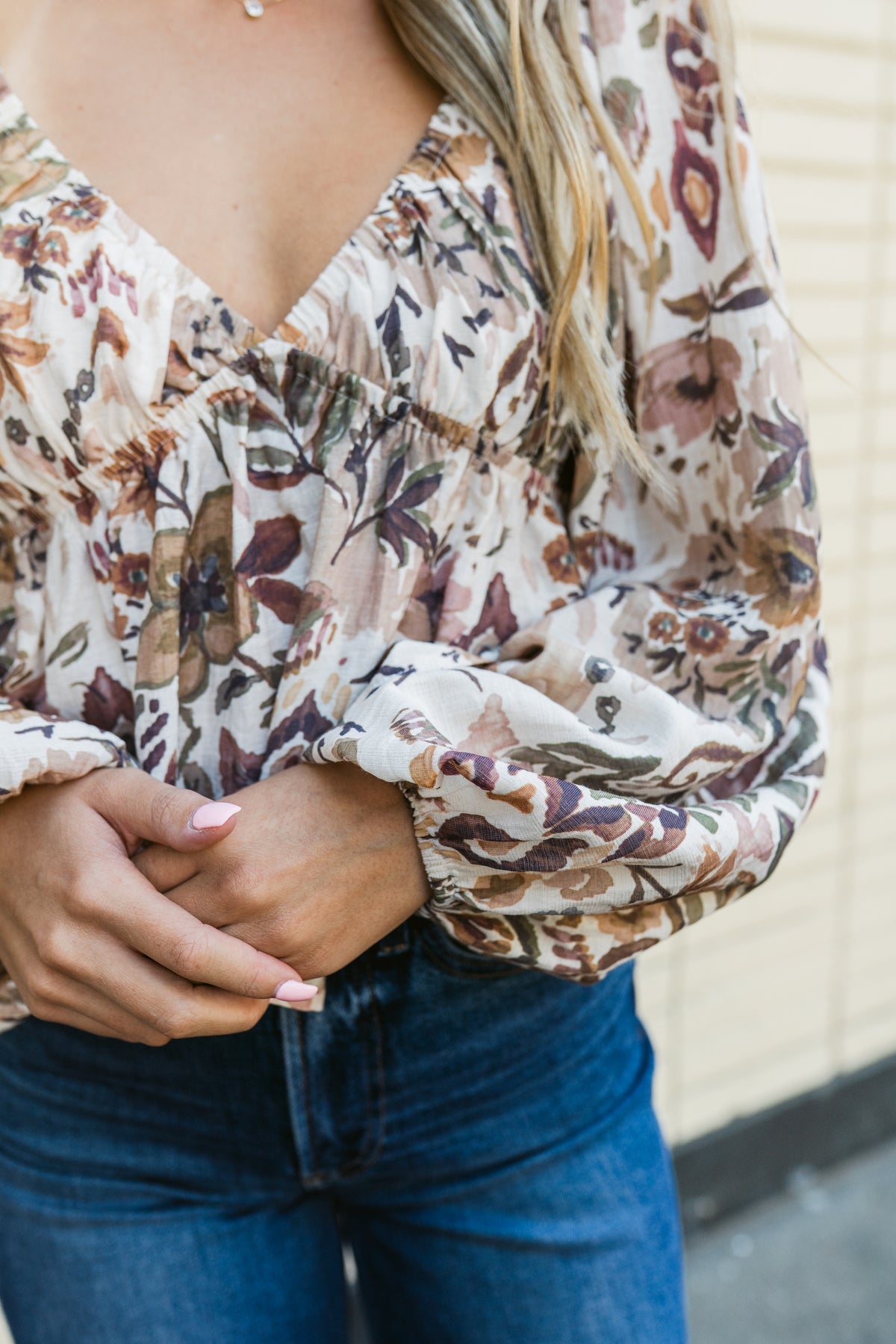 Harvest Moon V-Neck Long Sleeve Flutter Top