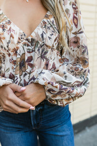 Harvest Moon V-Neck Long Sleeve Flutter Top