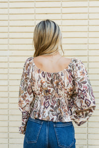 Harvest Moon V-Neck Long Sleeve Flutter Top
