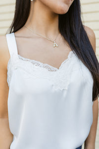 Satin Secrets V-Neck Flowy Tank W/ Lace Trim