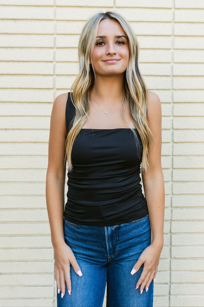 City Lights Square Neck Ruched Tank Top