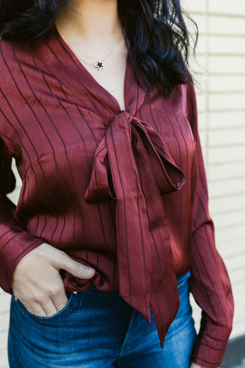 Sawyer Striped Front Tie Button Up Blouse