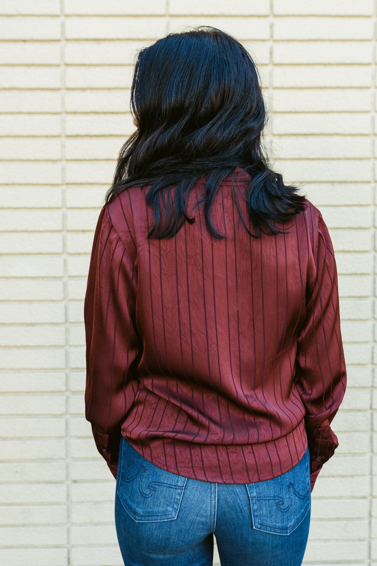Sawyer Striped Front Tie Button Up Blouse