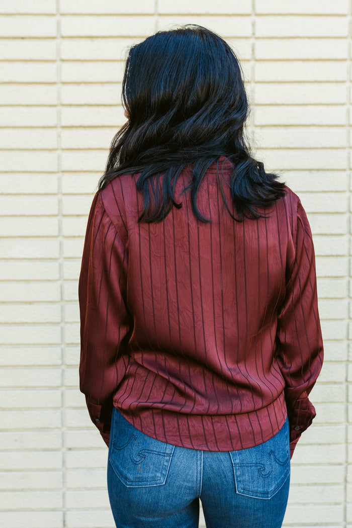 Sawyer Striped Front Tie Button Up Blouse