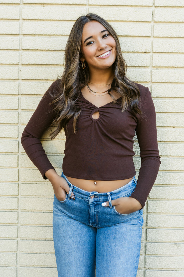 Pucker Up Knit Keyhole Ruched Long Sleeve
