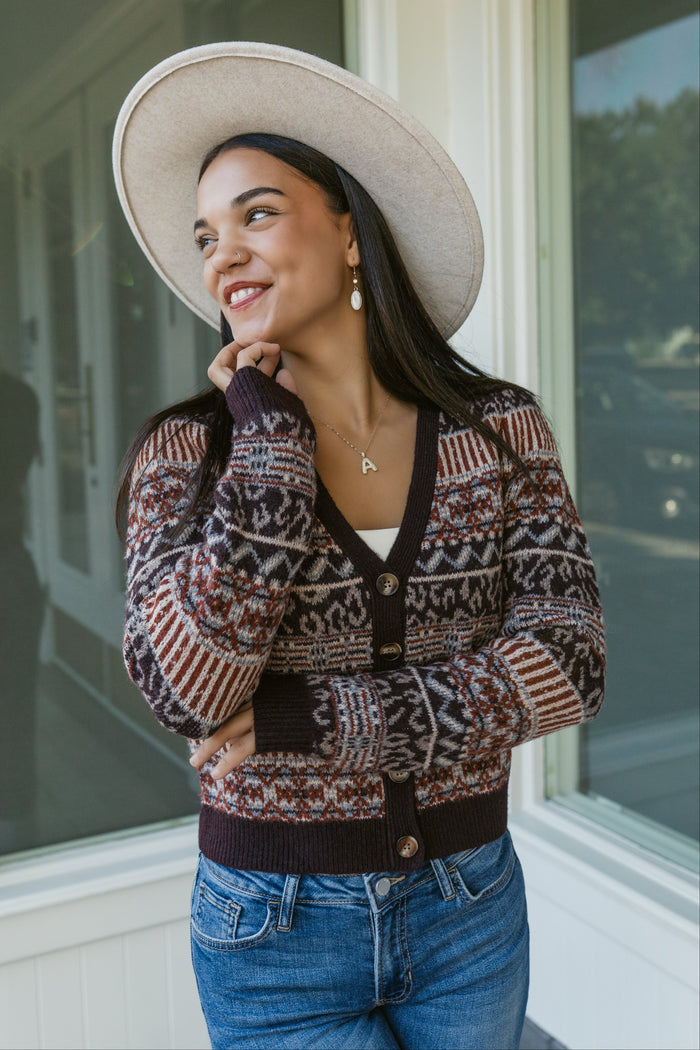 Ruta Patterned Slim Fit Button Down Cardigan