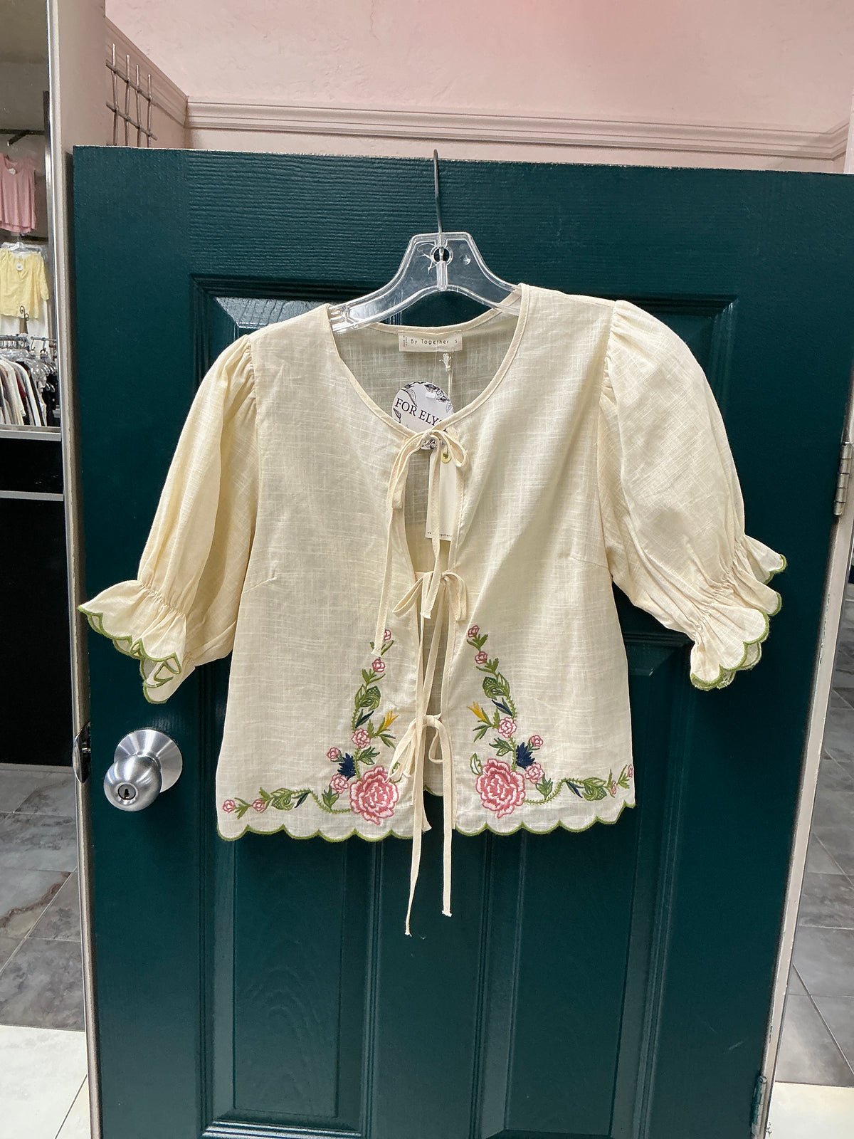 Artemisia Floral Front Tie Woven Top
