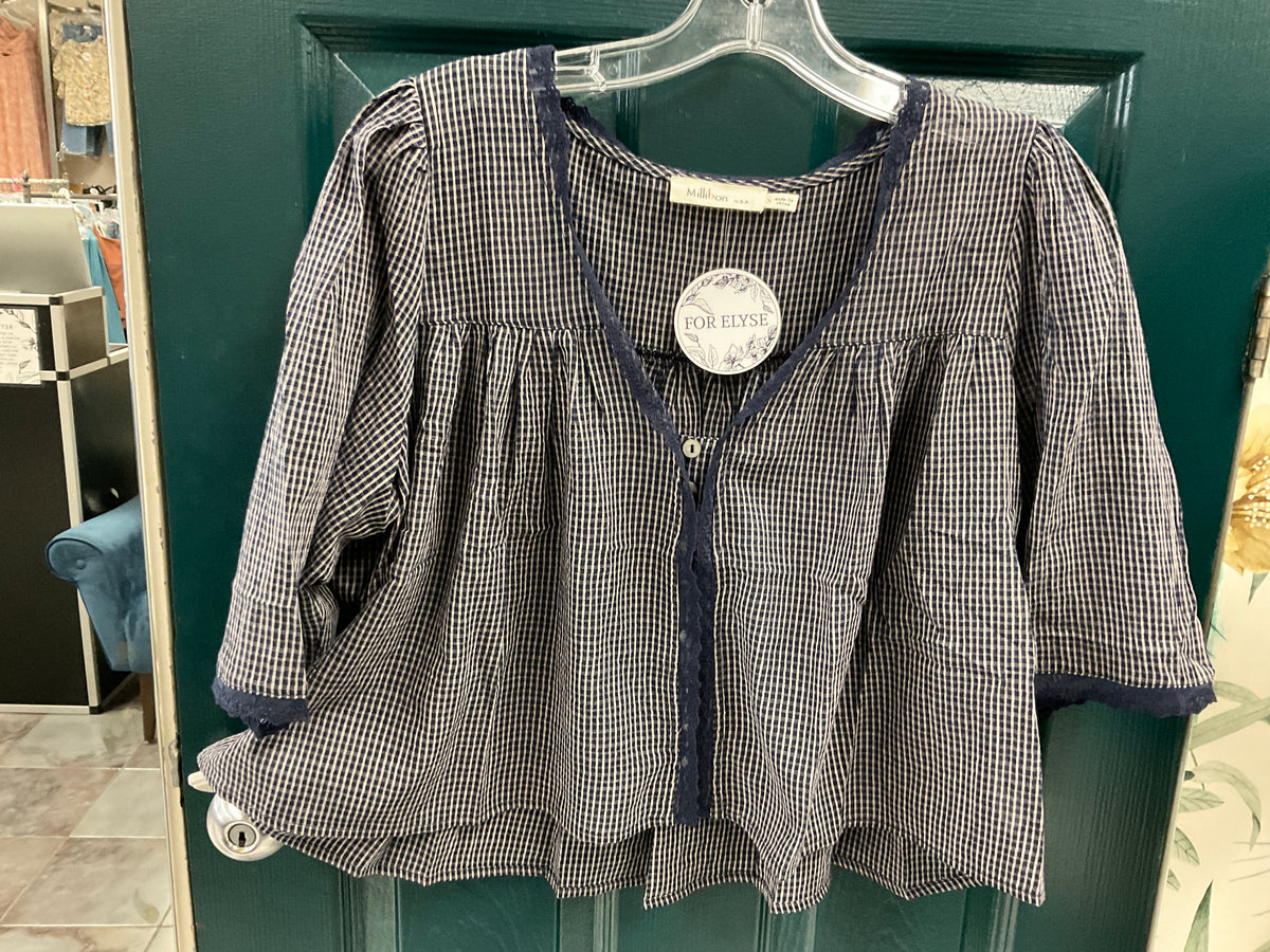 Pepper's Plaid Lace 3/4 Sleeve Blouse