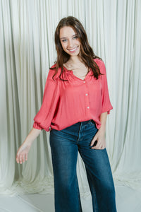 The Perfect Pink V-Neck Button Down