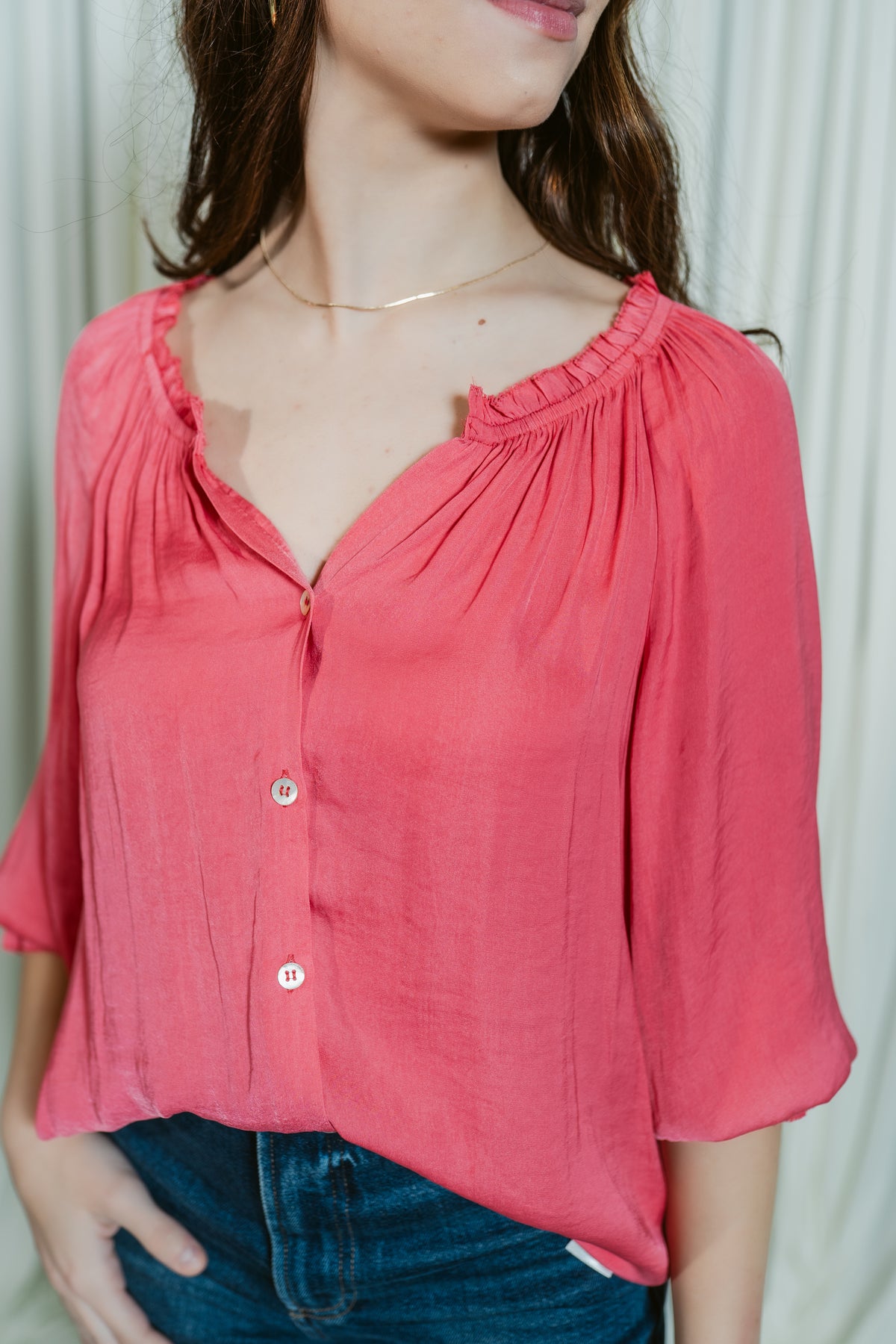 The Perfect Pink V-Neck Button Down
