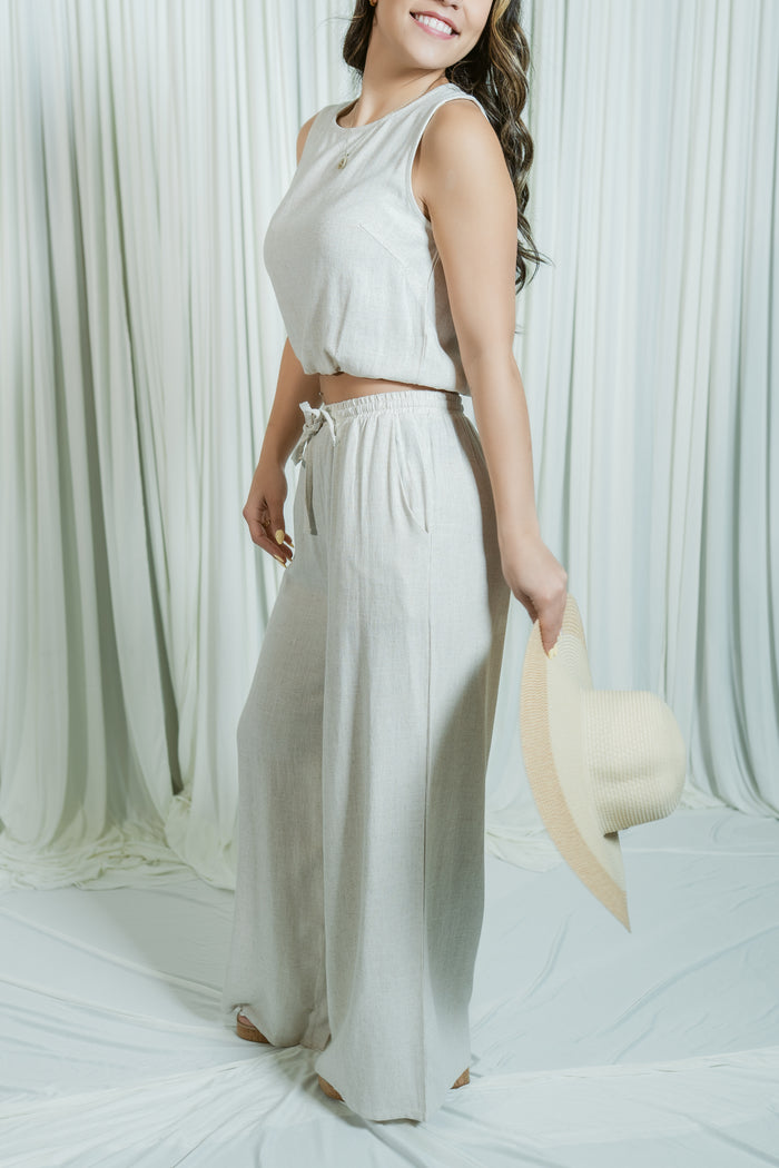 Seabreeze Elastic Waist Linen Pants W/ Pockets