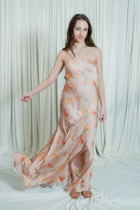 Blush & Bloom Strapless Tie Cowl Back Maxi Slip Dress